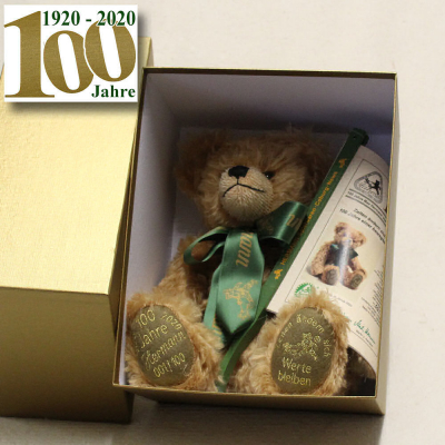 1920 - 2020 Jubilumsbr 100 Jahre einer bewegten Firmengeschichte 38 cm Teddybr von Hermann-Coburg