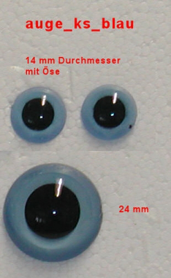 Kunststoff Bastelaugen, rund hell-blau mit Öse (14,21 mm oder 24 mm)