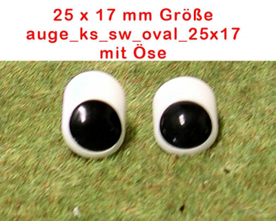 Kunststoff Bastelaugen, schwarz/wei mit se oval (25 x 17mm)