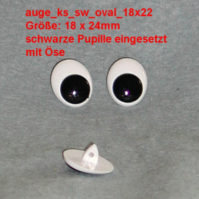 Kunststoff Bastelaugen, schwarz/wei mit se oval (18 x 22mm)