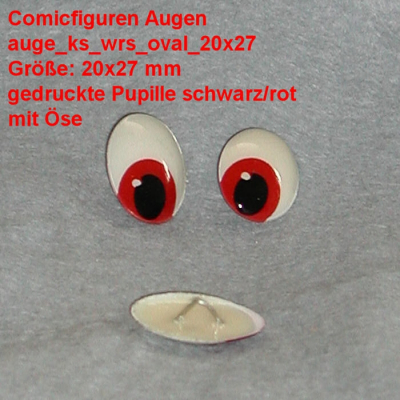 Comicfiguren Kunststoff Bastelaugen (rot/schwarz) mit se oval (20x27mm)