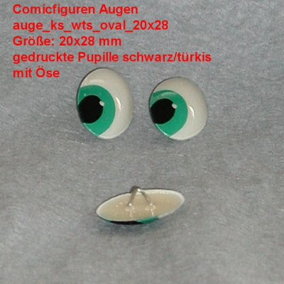 Comicfiguren Kunststoff Bastelaugen (trkis/schwarz) mit se oval (20x28mm)