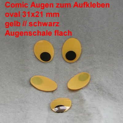 Comicfiguren Kunststoff Bastelaugen (gelb/schwarz) oval 31x 21 mm
