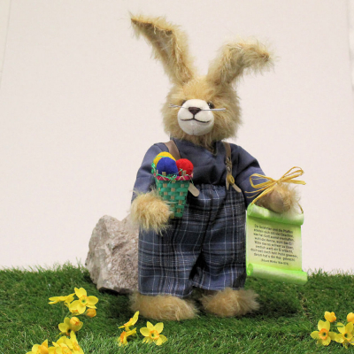 Lümmel – a rabbit boy with poetry 32 cm Teddy Bear by Hermann-Coburg