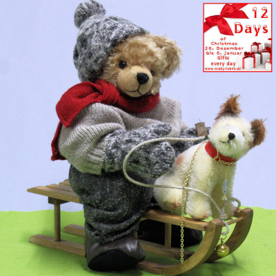 12. Tag  Schlittenfahrt mit Hund Archivmuster Nr. 001 33 cm Teddy Bear by Hermann-Coburg