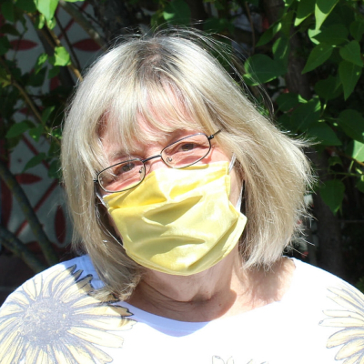 Wiederverwendbare Mund- und Nasen Behelfsmaske (Alltagsmaske) 2-lagig Modell Sonnenschei mit Hygiene-Vlies