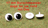 Kunststoff Bastelaugen, schwarz/weiß mit Öse (17 mm) Kunststoff Bastelaugen, schwarz/weiß mit Öse (17 mm)