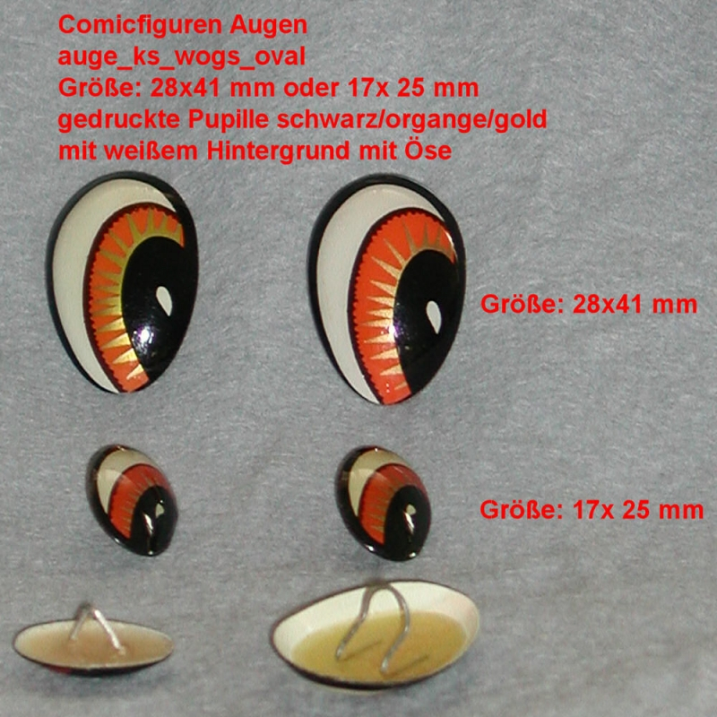 Comicfiguren Kunststoff Bastelaugen (weiß/orange/gold/schwarz) mit Öse oval 2 Größen
