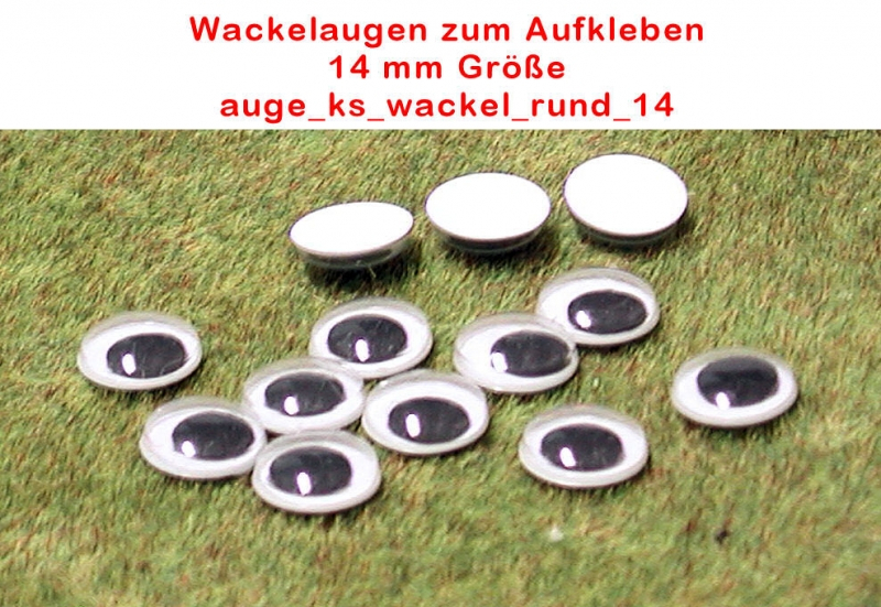 Kunststoff Bastelaugen, schwarz/wei Wackelaugen zum Aufkleben (14mm)