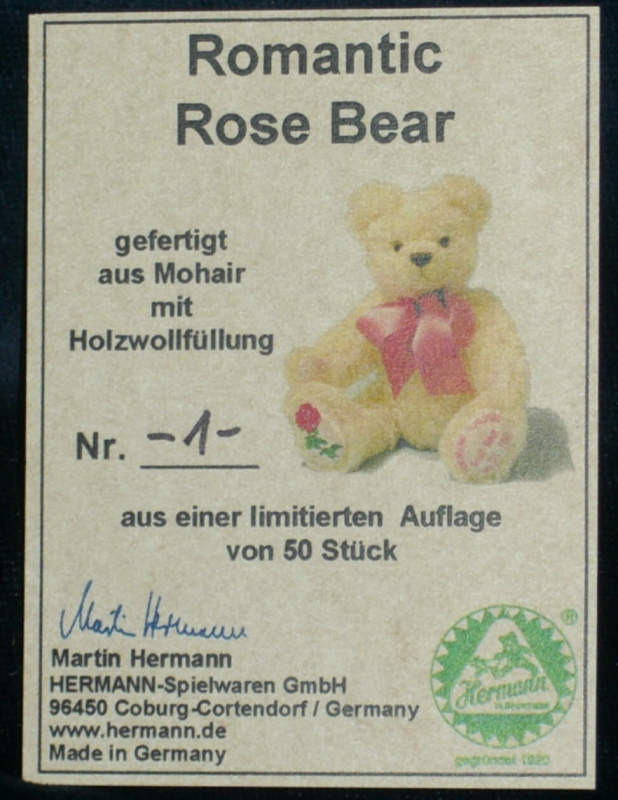 Neues Original-Zertifikat fr limitierte HERMANN-Coburg Bren ab 1993
