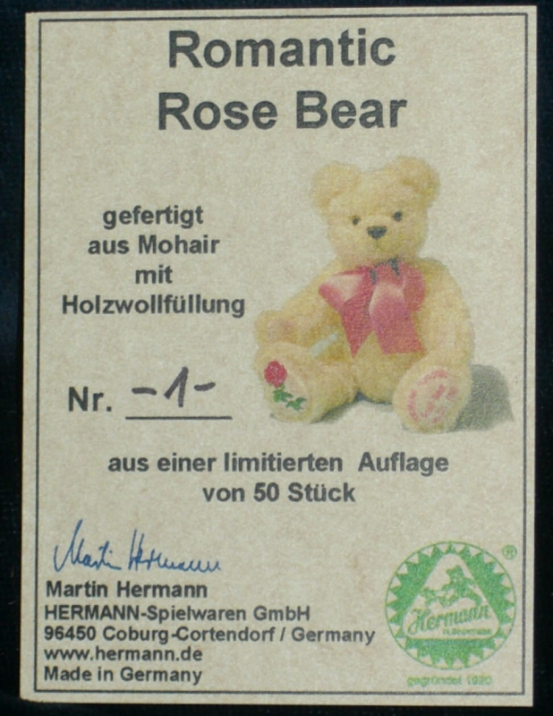 Replacement Certificate of Authenticity for HERMANN-Coburg Bears produced later than 1993