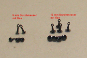 Kunststoff Bastelaugen, rund, schwarz mit Öse (9 bis 16 mm)